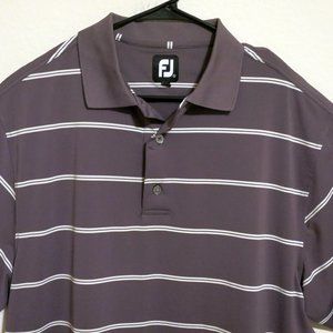 FootJoy Mens Short Sleeve Golf Polo Performance Shirt Large Gray Whites Stripes